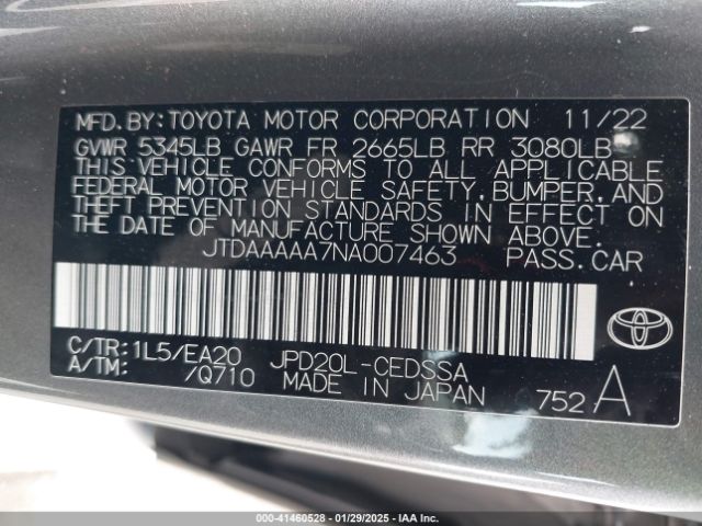JTDAAAAA7NA007463 Toyota Mirai Xle