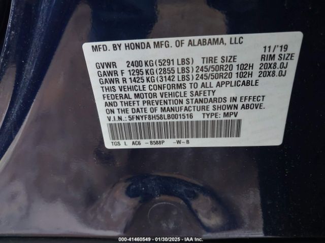5FNYF8H58LB001516 Honda Passport Awd Ex-l