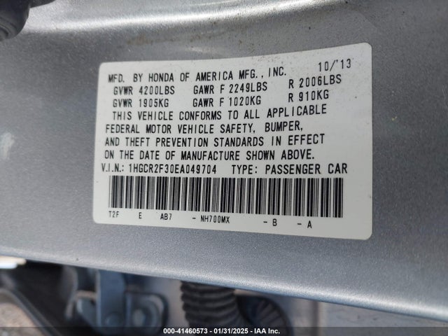 Honda ACCORD LX 2014 1HGCR2F30EA049704 Image 9