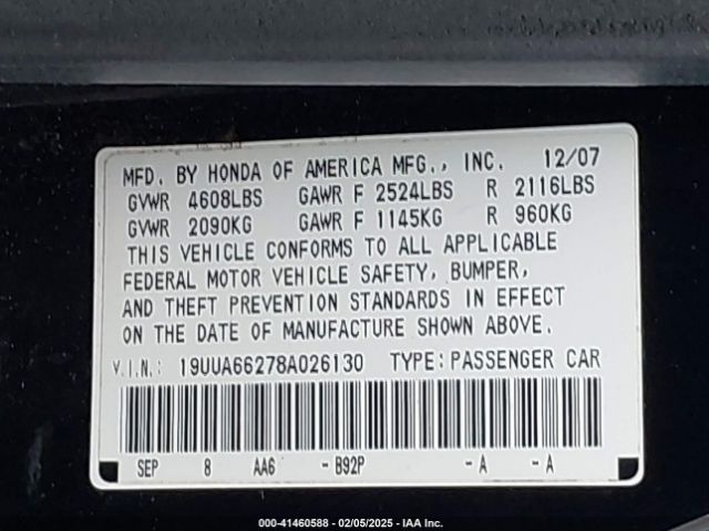 2008 ACURA TL 19UUA66278A026130 Photo 8