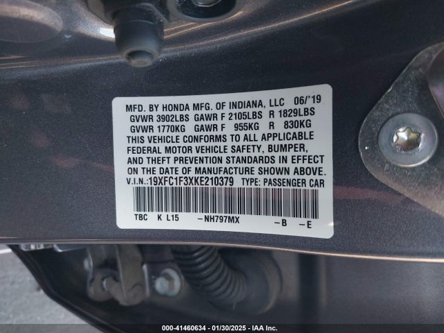 Honda CIVIC EX 2019 19XFC1F3XKE210379 Image 9