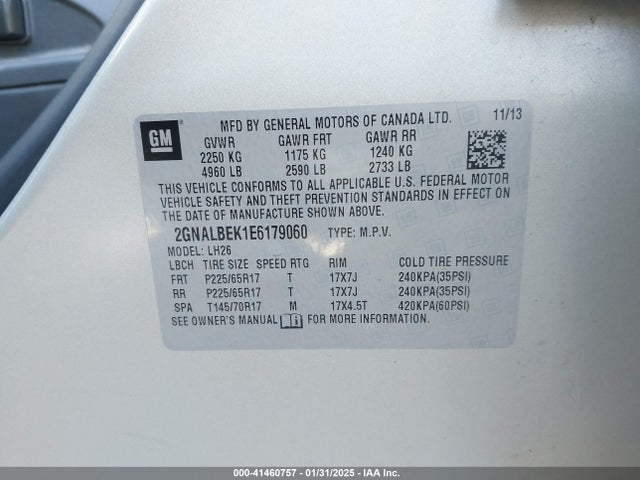 Chevrolet EQUINOX 1LT 2014 2GNALBEK1E6179060 Image 9