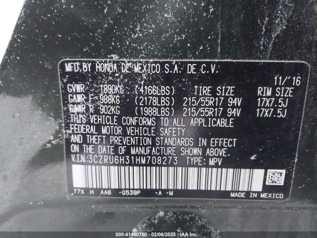 3CZRU6H31HM708273 Honda r18z9