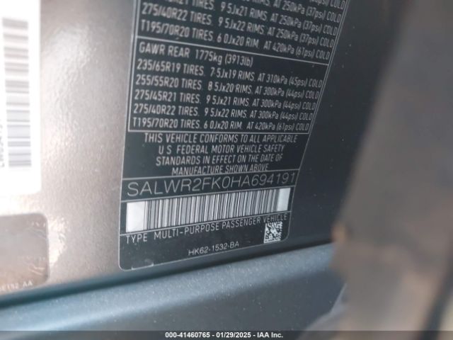 SALWR2FK0HA694191 Land Rover Range Rover Sport 3.0l V6 Turbocharged Diesel Hse Td6