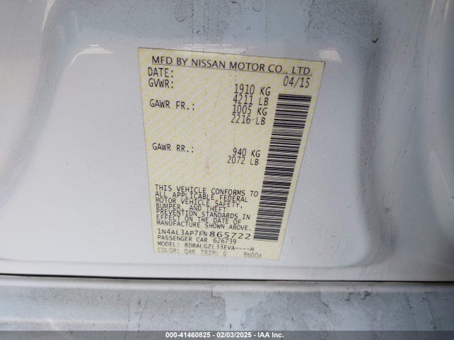 Nissan Altima 2.5 S 2015 1N4AL3AP7FN865722 Image 9