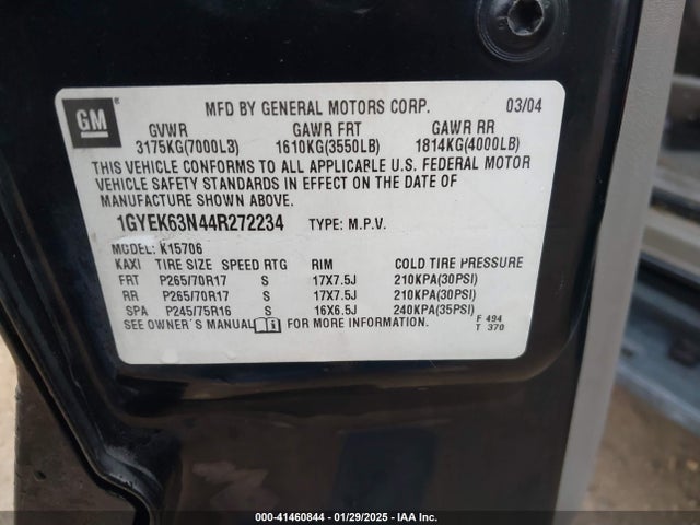 2004 CADILLAC ESCALADE 1GYEK63N44R272234 Photo 8