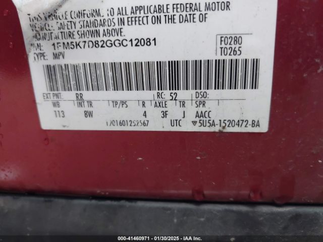 1FM5K7D82GGC12081 Ford EXPLORER XLT