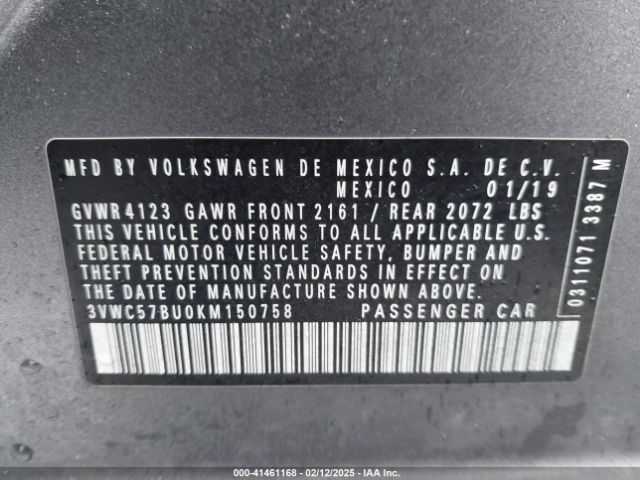 3VWC57BU0KM150758 Volkswagen Jetta 1.4t R-line/1.4t S/1.4t Se