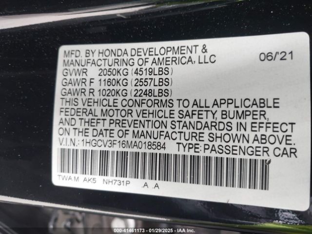 1HGCV3F16MA018584 Honda ACCORD HYBRID