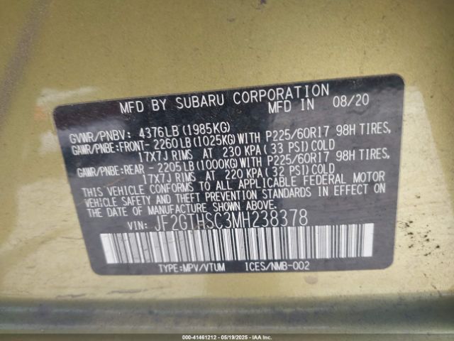 JF2GTHSC3MH238378 Subaru Crosstrek Sport