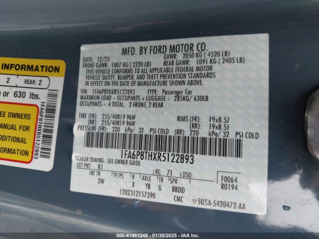 1FA6P8THXR5122893 Ford Mustang Ecoboost Fastback