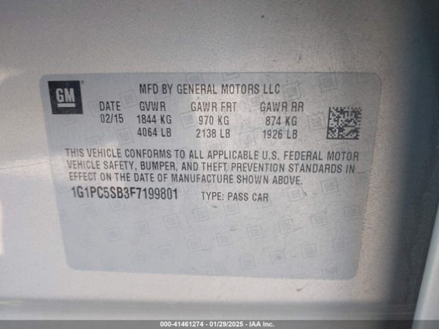 1G1PC5SB3F7199801 Chevrolet Cruze 1lt Auto
