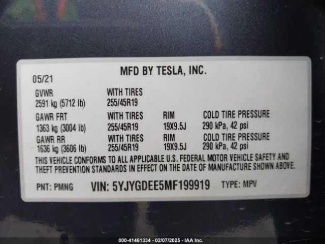 5YJYGDEE5MF199919 Tesla Model Y Long Range Dual Motor All-wheel Drive