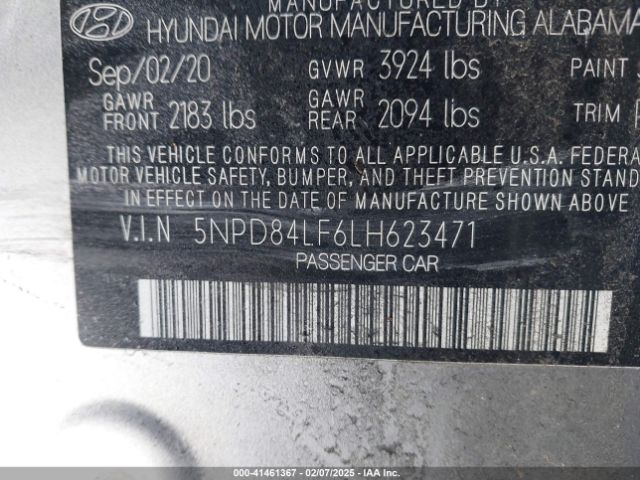 5NPD84LF6LH623471 Hyundai ELANTRA SEL