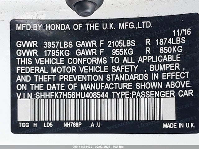 Honda CIVIC EX 2017 SHHFK7H56HU408544 Image 9