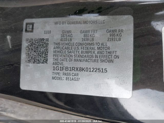 1G1FB1RX8K0122515 Chevrolet Camaro 1lt