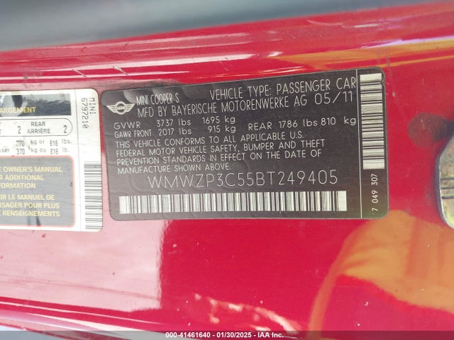 2011 MINI COOPER S WMWZP3C55BT249405 Photo 8
