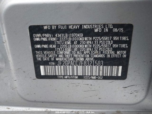 JF2GPACC7F8321583 Subaru Xv Crosstrek 2.0i Premium
