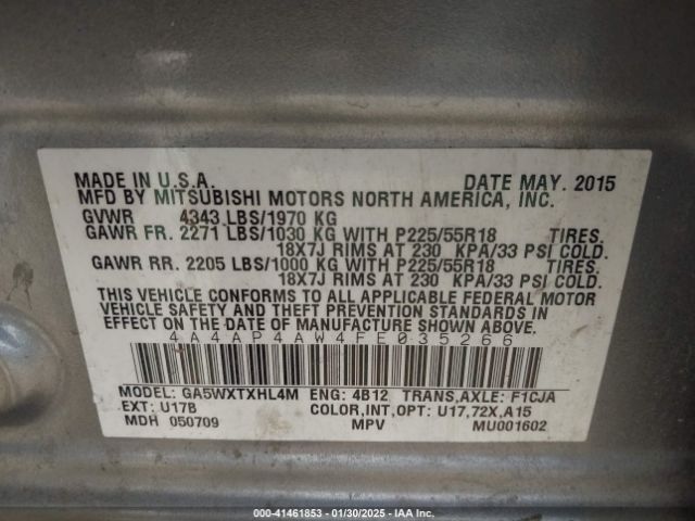 4A4AP4AW4FE035266 Mitsubishi OUTLANDER SPORT