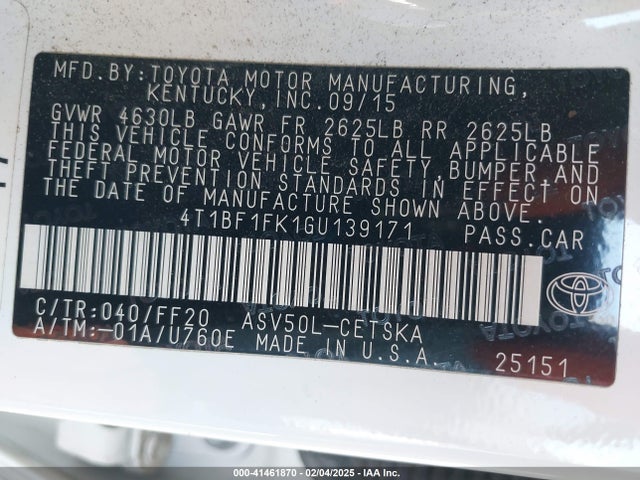Toyota CAMRY SE 2016 4T1BF1FK1GU139171 Image 9