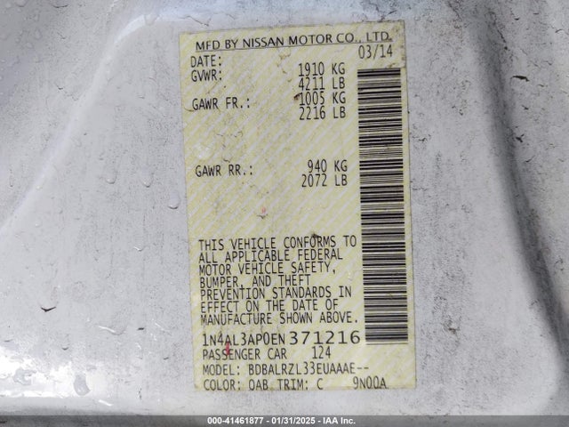 Nissan Altima 2.5 S 2014 1N4AL3AP0EN371216 Image 9
