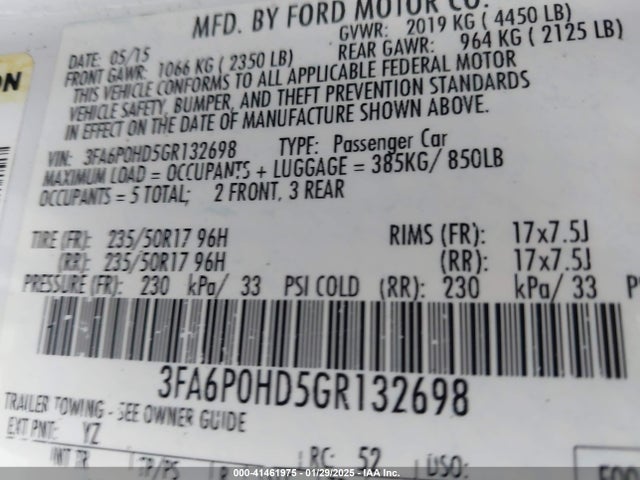 Ford FUSION SE 2016 3FA6P0HD5GR132698 Image 9