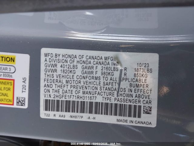 2HGFE1F71RH311677 Honda CIVIC EX