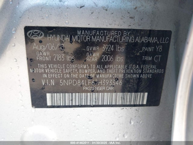 5NPD84LF6JH393346 Hyundai ELANTRA SEL