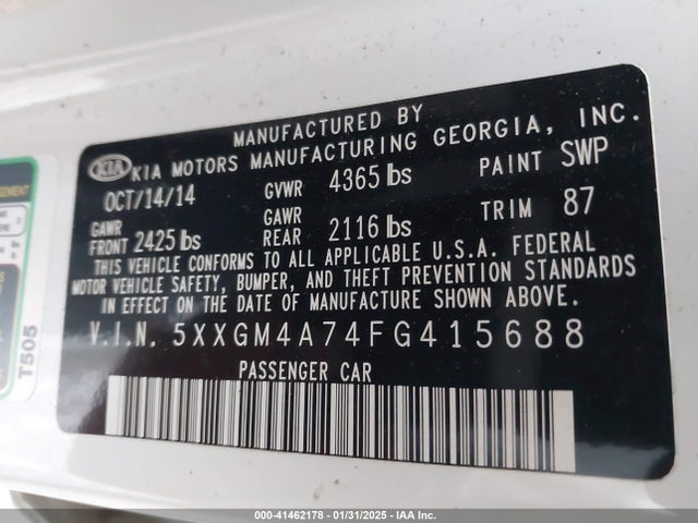 5XXGM4A74FG415688 KIA Optima Lx