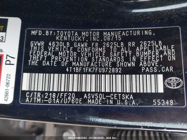 Toyota CAMRY SE 2015 4T1BF1FK7FU972892 Image 9