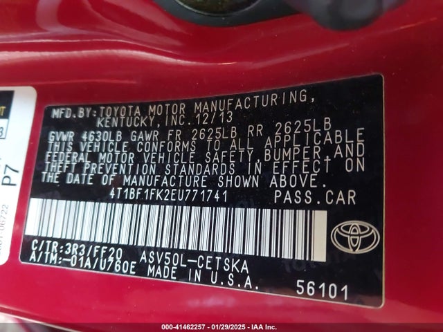 4T1BF1FK2EU771741 Toyota 2ar-fe
