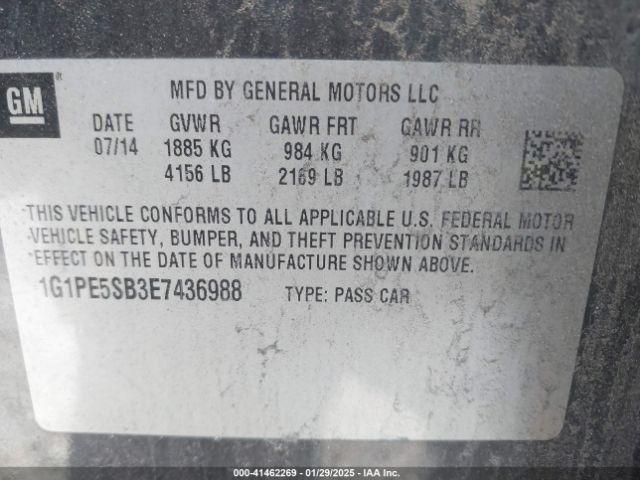 1G1PE5SB3E7436988 Chevrolet Cruze 2lt Auto