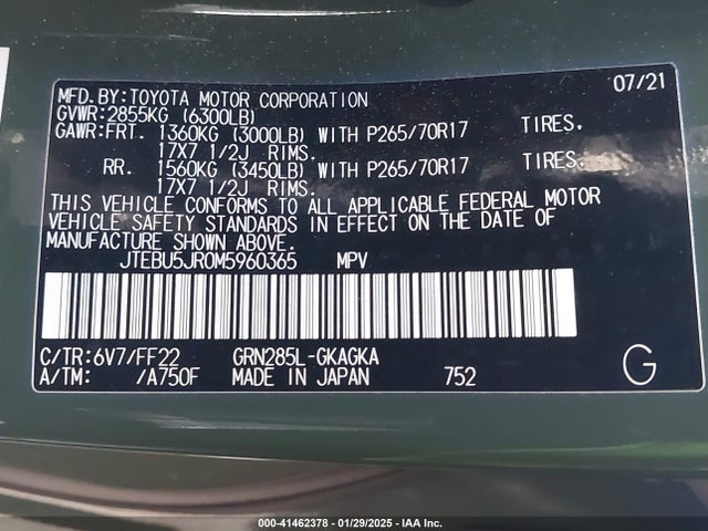 JTEBU5JR0M5960365 Toyota 4runner Trail Special Edition