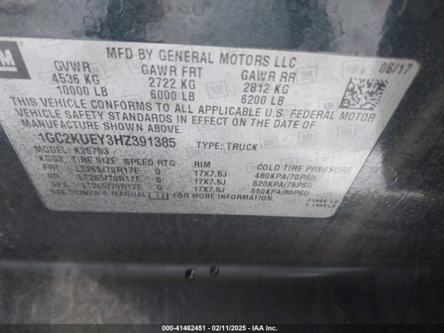 1GC2KUEY3HZ391385 Chevrolet Silverado 2500hd Wt