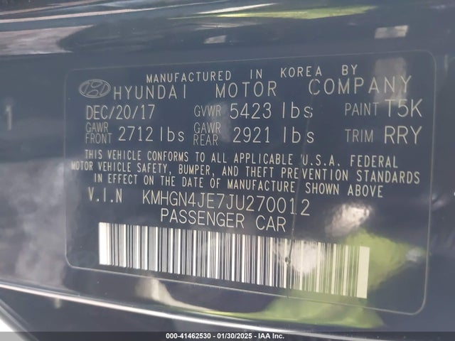 KMHGN4JE7JU270012 Genesis G80 3.8