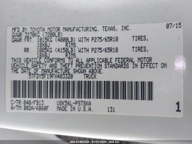 5TFDY5F19FX483320 Toyota Tundra Sr5 5.7l V8
