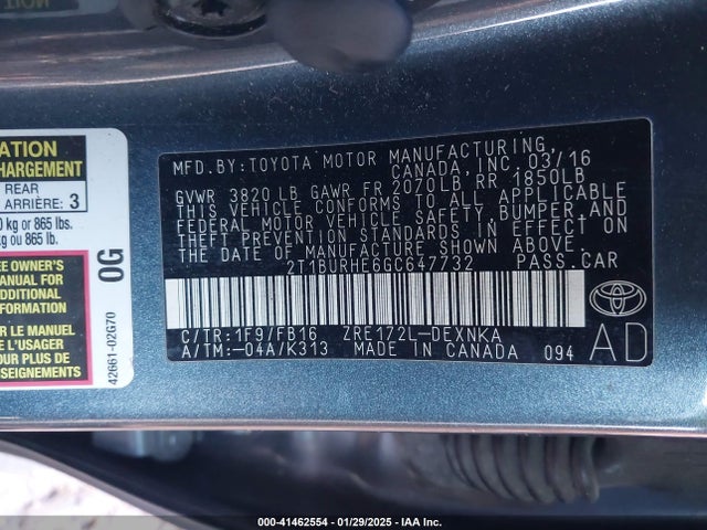 Toyota COROLLA LE 2016 2T1BURHE6GC647732 Image 9