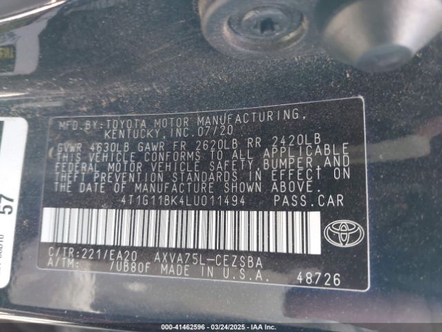 4T1G11BK4LU011494 Toyota Camry Se Awd