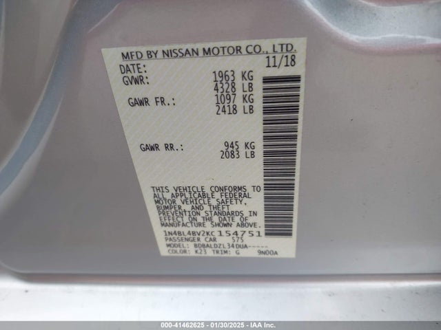 Nissan Altima 2.5 S 2019 1N4BL4BV2KC154751 Image 9