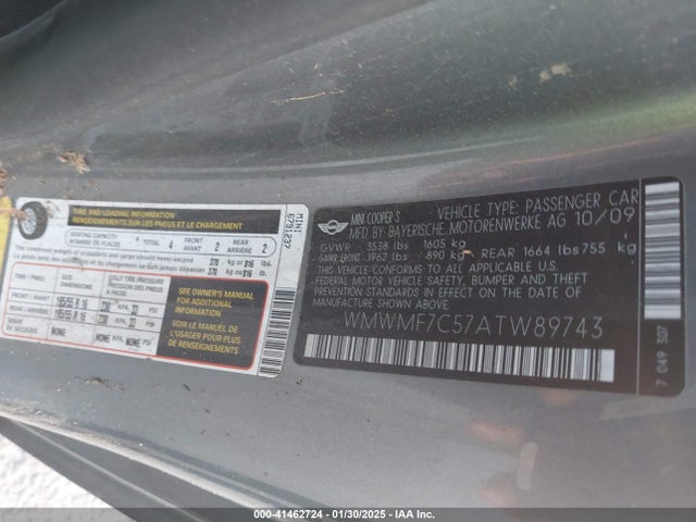 2010 MINI COOPER S WMWMF7C57ATW89743 Photo 8