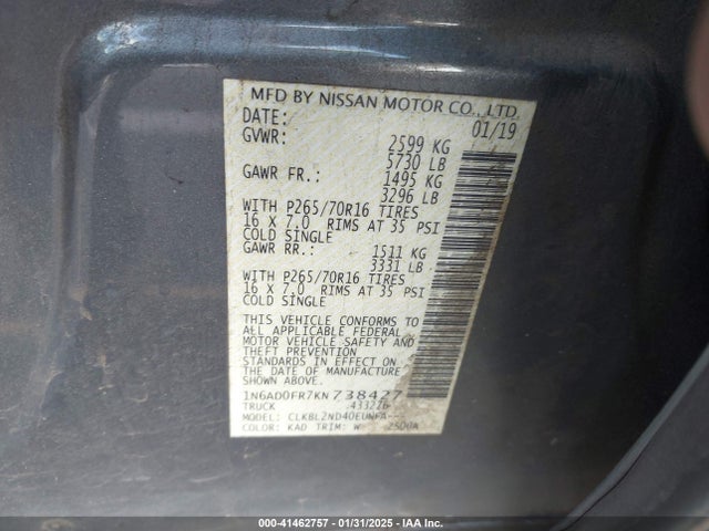 1N6AD0FR7KN738427 Nissan Frontier