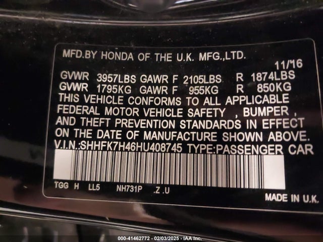 SHHFK7H46HU408745 Honda Civic Sport