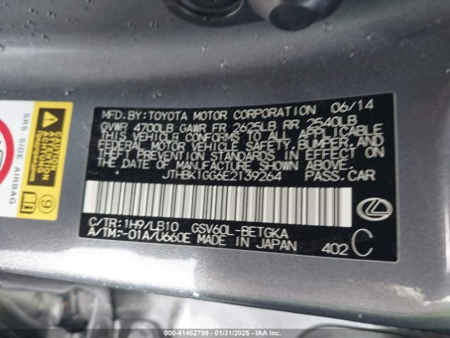 JTHBK1GG6E2139264 Lexus ES 350