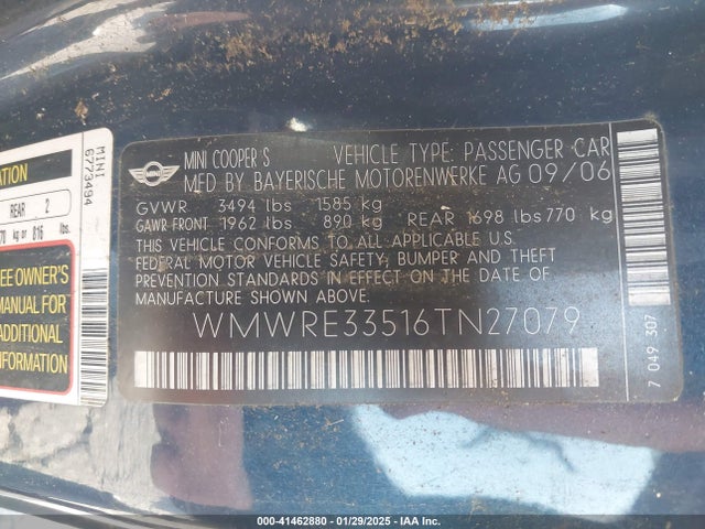 2006 MINI COOPER S WMWRE33516TN27079 Photo 8