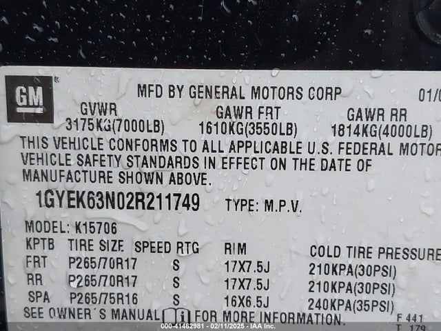 2002 CADILLAC ESCALADE 1GYEK63N02R211749 Photo 8