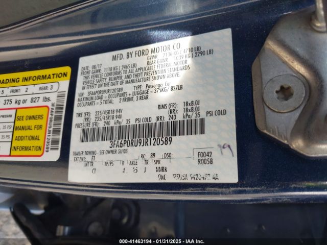 3FA6P0RU9JR120589 Ford Fusion Hybrid Titanium