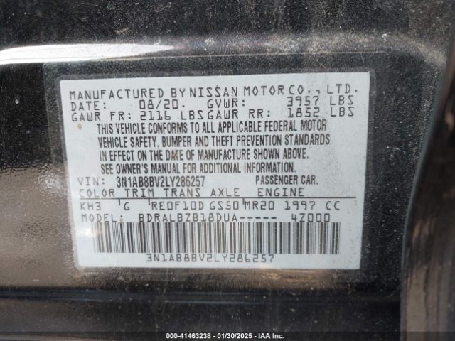 3N1AB8BV2LY286257 Nissan Sentra S Xtronic Cvt