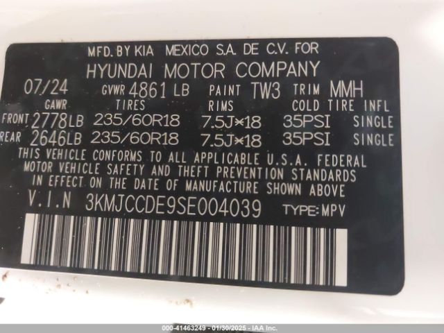 3KMJCCDE9SE004039 Hyundai Tucson Sel Convenience