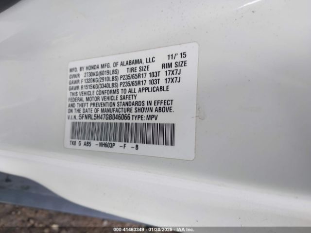 5FNRL5H47GB046066 Honda ODYSSEY EX