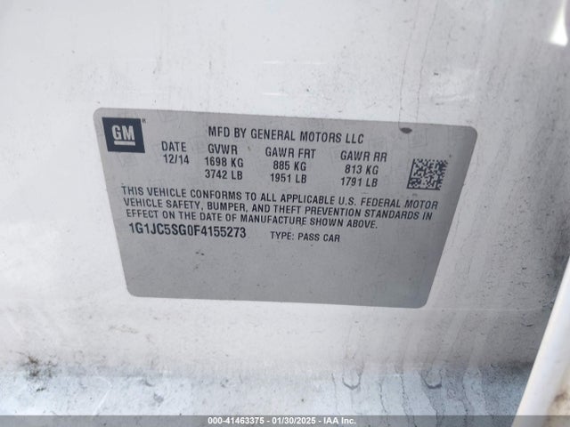 1G1JC5SG0F4155273 Chevrolet Sonic Lt Auto